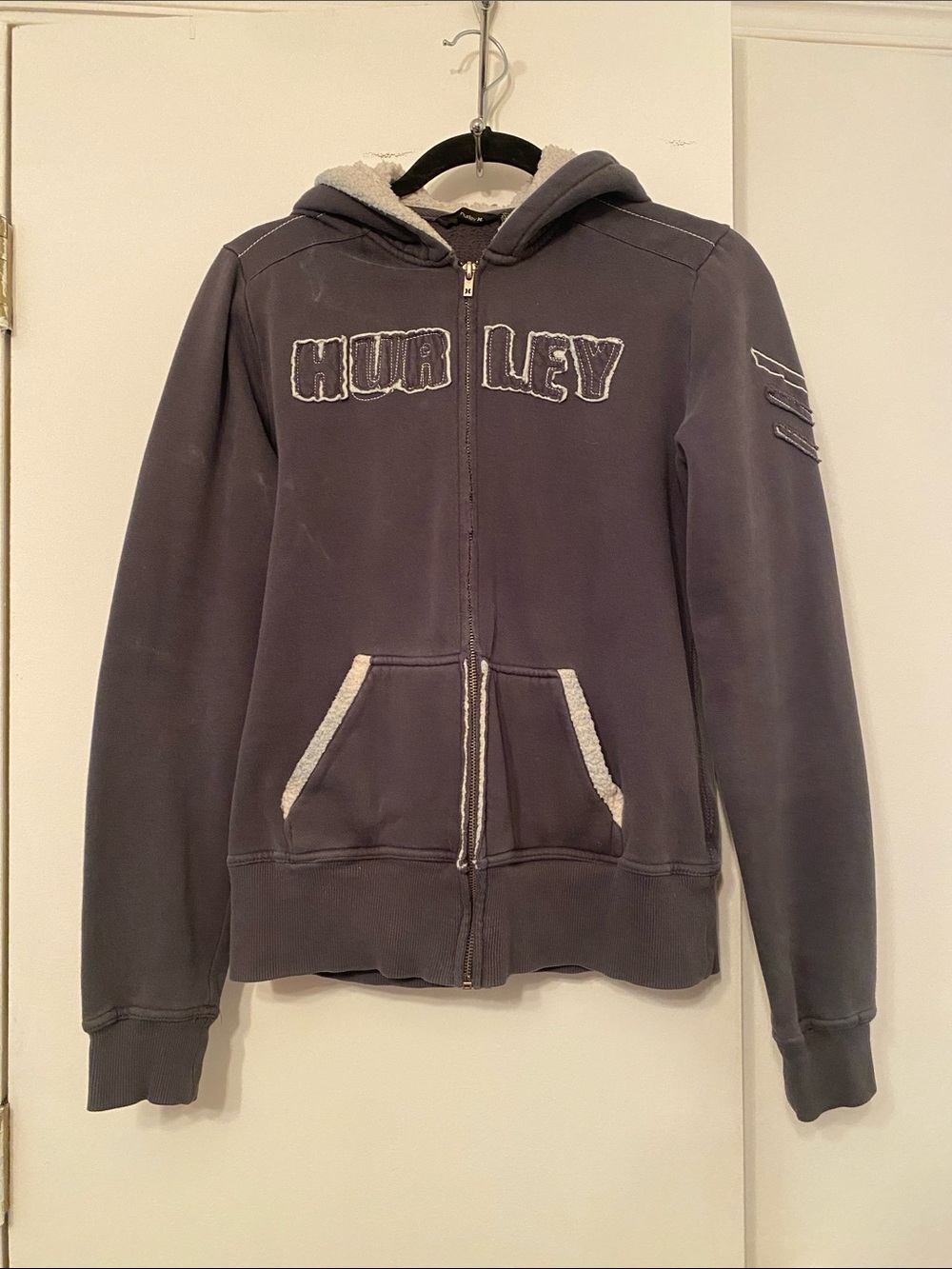 Hurley Charcoal Zip-Up Hoodie with Sherpa Trim